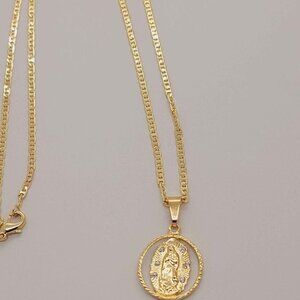Brand New Brazilian 18k Gold Filled Virgen De Guadalupe Necklace